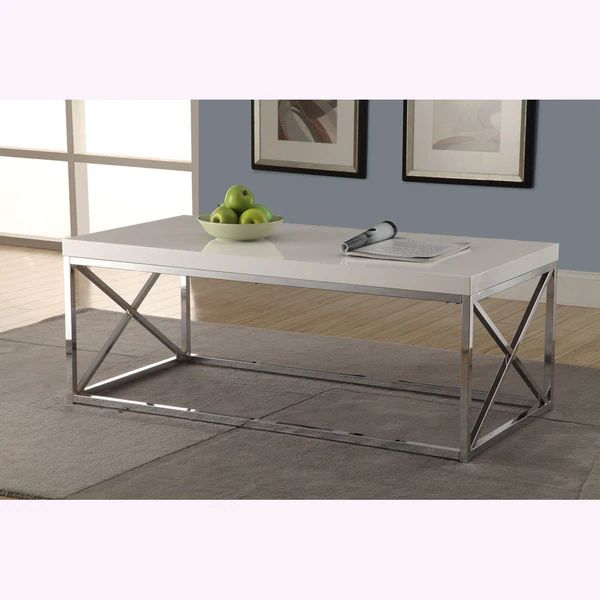 Clay Alder Home Pacific Glossy White/ Chrome Metal Cocktail Table | Bed Bath & Beyond