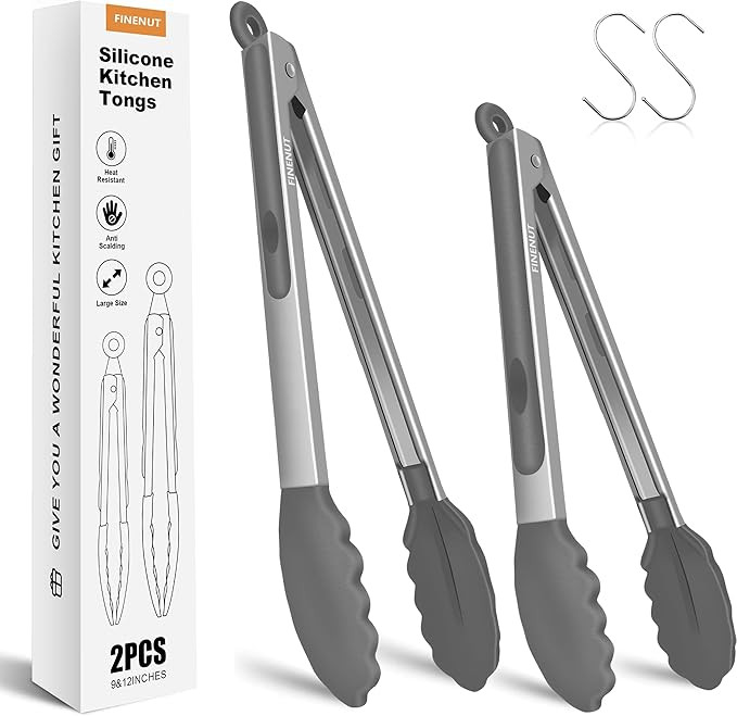 Stainless Steel&Silicone Food Tongs Set of 2 (9+12 Inch)-BPA-Free&Non-Toxic Heat Resistant Non-Sc... | Amazon (US)
