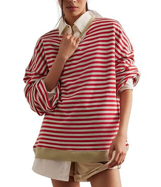 Classic Striped Oversized Crew Neck Long Sleeve Sweatshirt | Dillard's