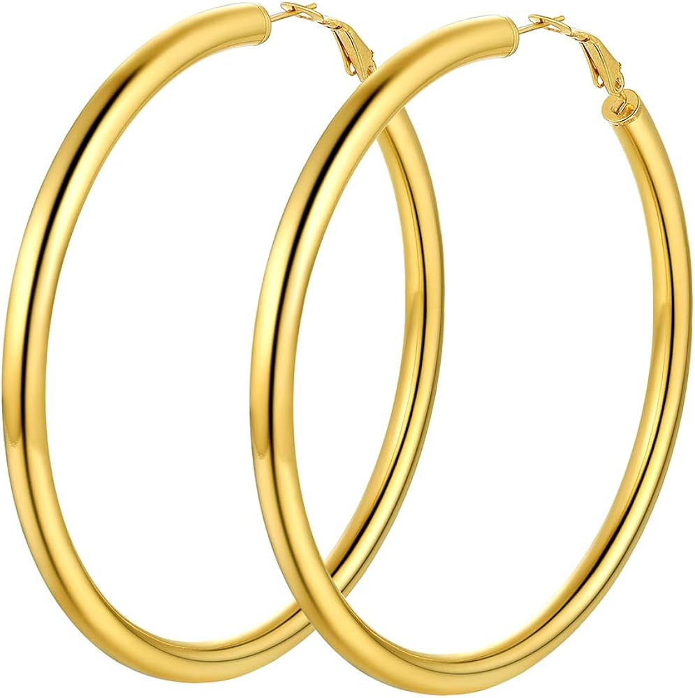 Stainless Steel Chunky Hoop Earrings For Women, Minimalist and Chic, Black/Gold Plated, Round Hoo... | Amazon (US)