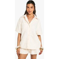 boohoo Women's Textured Oversized Shirt in Cream | Size: 4 | Woven | boohoo (US & Canada)