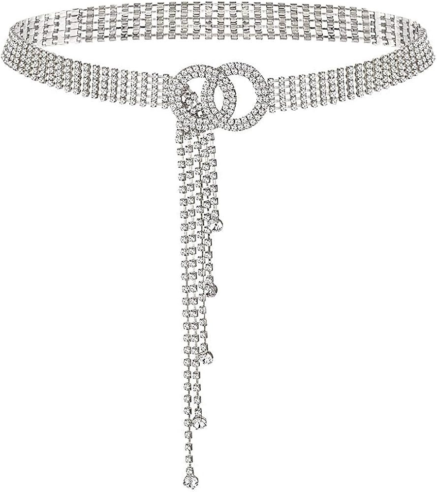 Glamorstar Crystal Belts for Women Rhinestone Waistband Belt for Dress Sparkle O-Ring Chain Gift | Amazon (US)