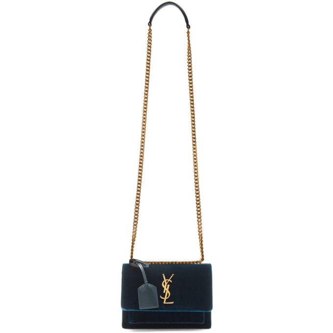 Saint Laurent - Blue Velvet Small Sunset Bag | SSENSE 