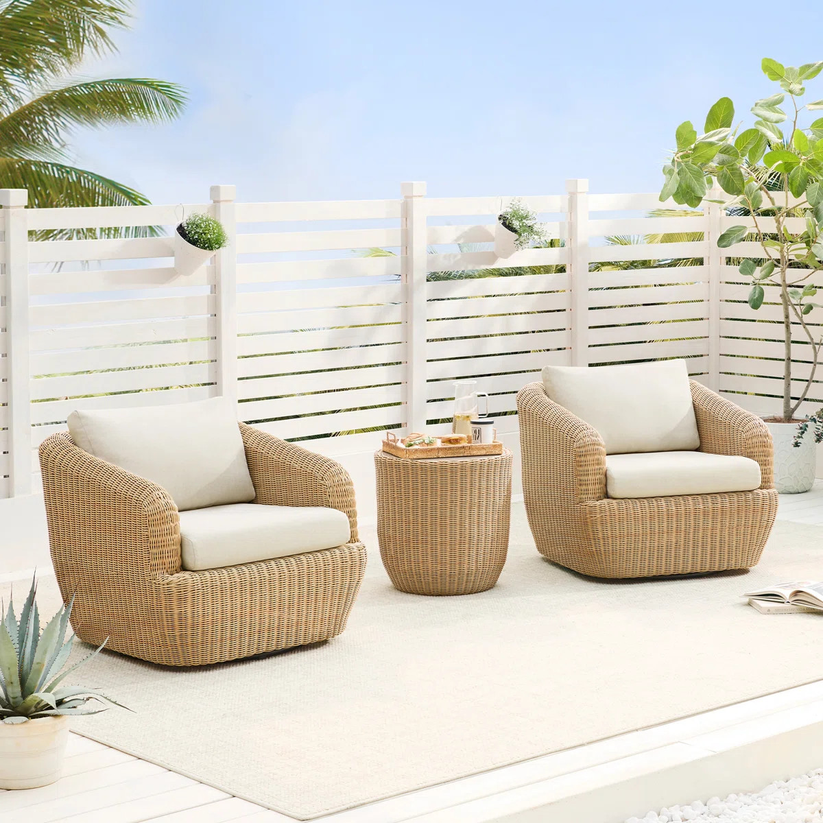 Cambelle 2-Person Swivel Rattan Seating Group with Cushions | Wayfair North America