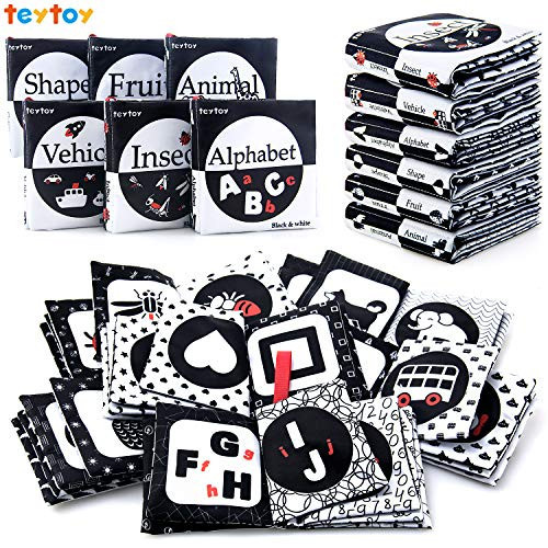 My First Soft Book,teytoy Nontoxic Fabric Baby Cloth Activity Crinkle Soft Black and White Book for Infants Boys and Girls Early Educational Toys Perfect for Baby Shower -Pack of 6 | Amazon (US)