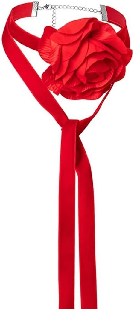 twinkle eye Boho Velvet Collar Choker Necklace 3D Big Rose Flower Necklace Tie Cravat Rose Wristb... | Amazon (US)
