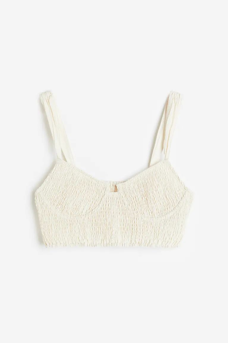 Smocked Crop Top - Cream - Ladies | H&M US | H&M (US + CA)