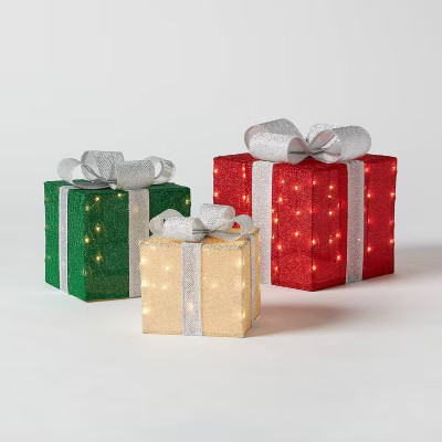 3pc Incandescent Tinsel Gift Box Christmas Novelty Sculpture Light Clear - Wondershop™ | Target