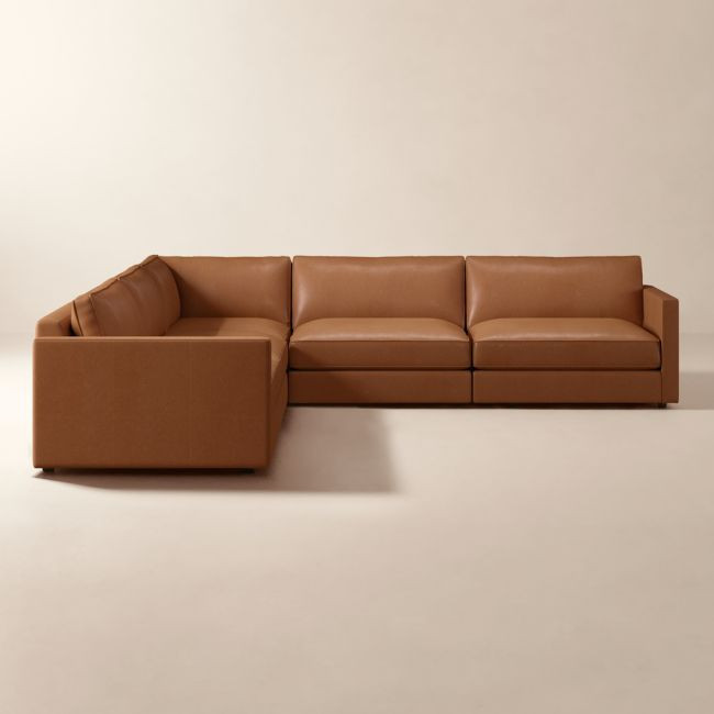 Winona 5-Piece L-Shaped Small Leather Sectional Sofa | CB2