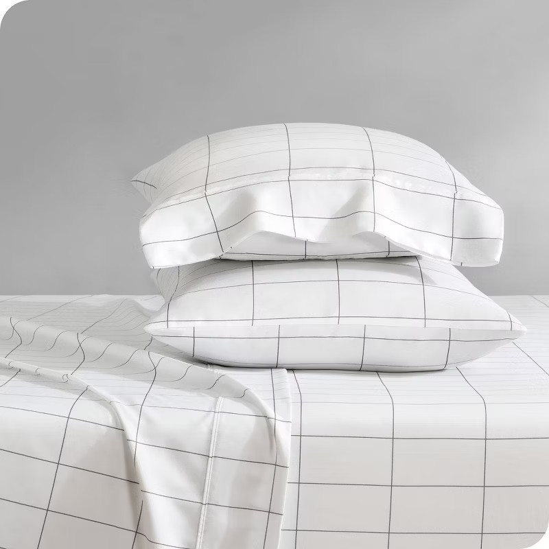 Queen Grid - White/Grey 4 Piece Hydro-Brushed Printed Microfiber Sheet Set by Bare Home | Target