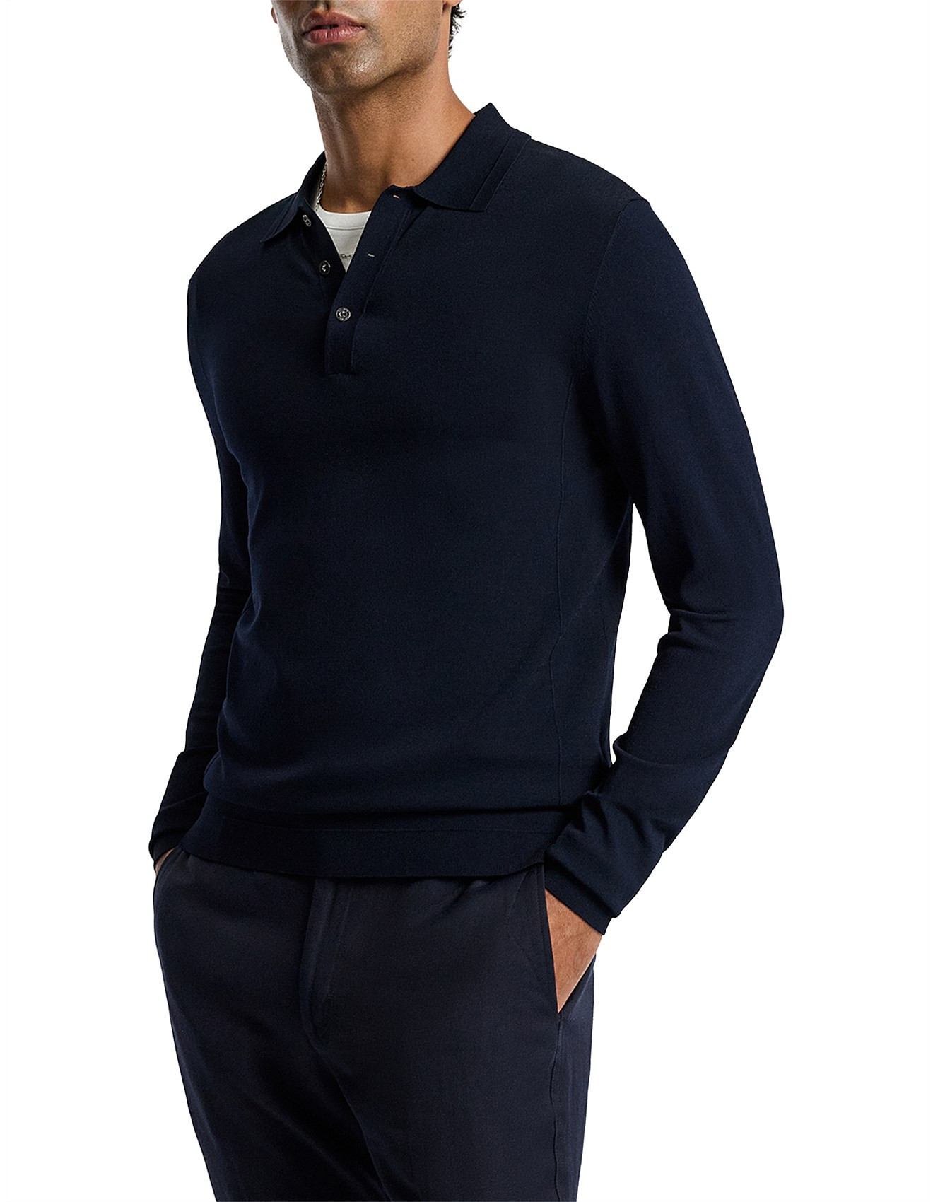 Calibre Buttoned Tech Knit Ls Polo | David Jones | David Jones (Australia & New Zealand)