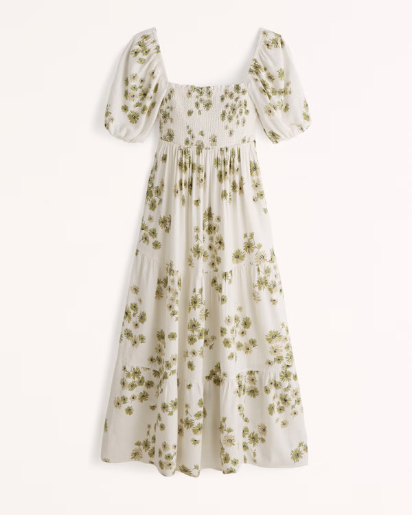 Women's Flowy Linen-Blend Midi Dress | Women's Dresses & Jumpsuits | Abercrombie.com | Abercrombie & Fitch (US)