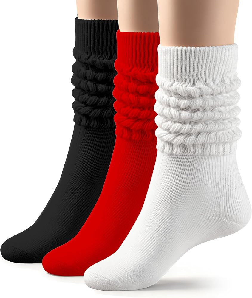 3 Pairs Scrunchy Socks for Women,Slouch Socks Women Knee High Scrunch Socks Size 5-11 | Amazon (US)