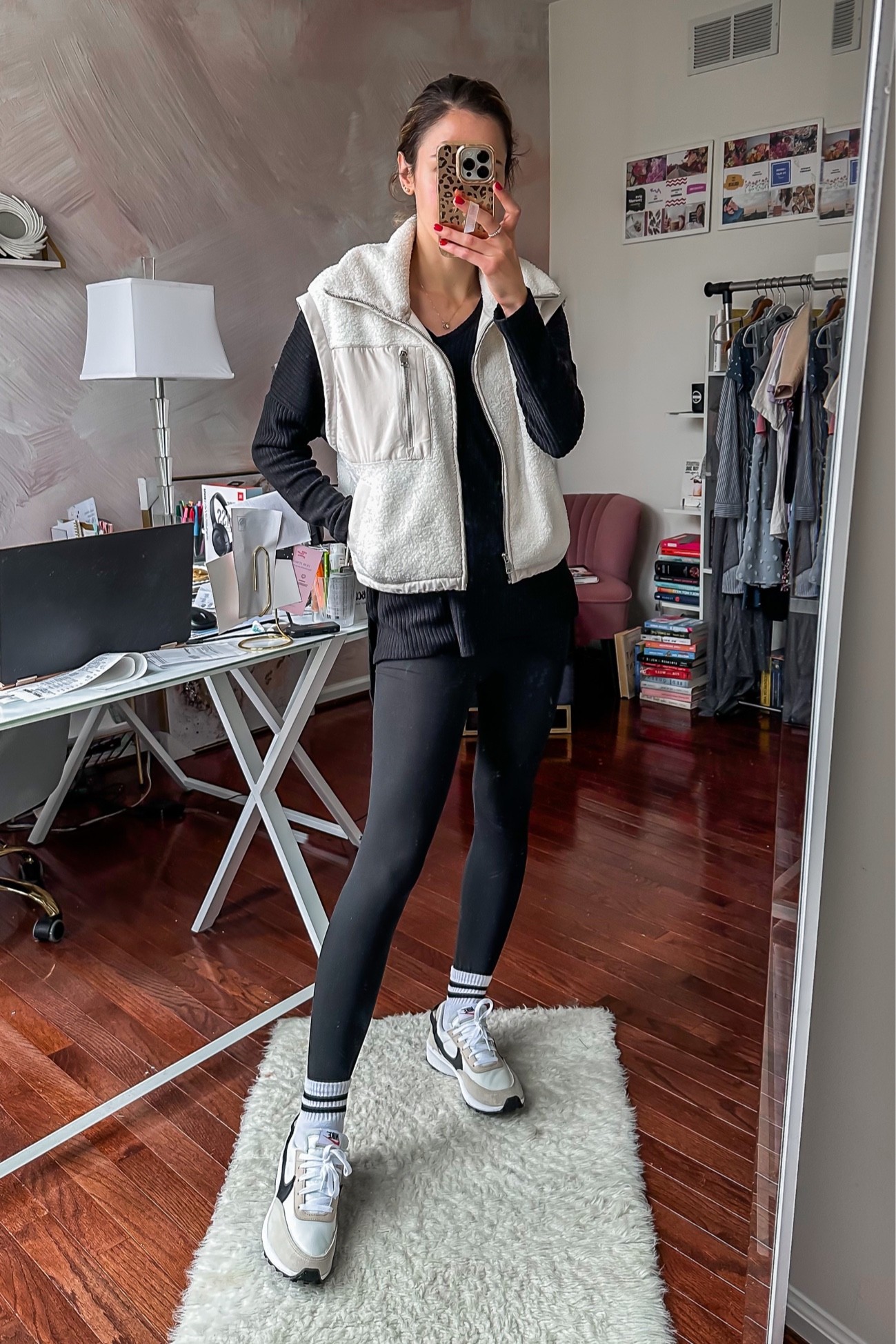 Comfy athleisure OOTD 🖤 Abercrombie Sherpa vest (on sale!) + soft ribbed tunic (only $15! Sized up one!) + amazon leggings + amazon crew socks + neutral Nikes under $100 👌🏼

#LTKSeasonal #LTKunder100 #LTKshoecrush