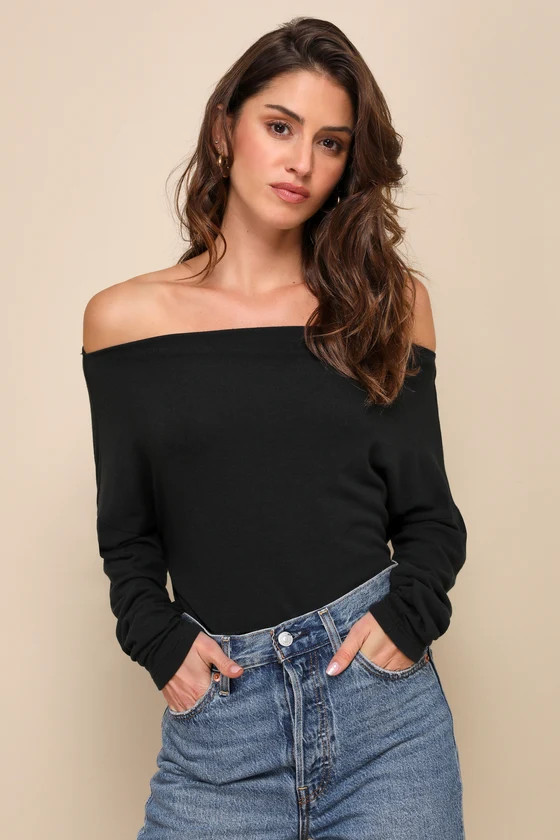 Cutely Charming Black Off-the-Shoulder Long Sleeve Top | Lulus