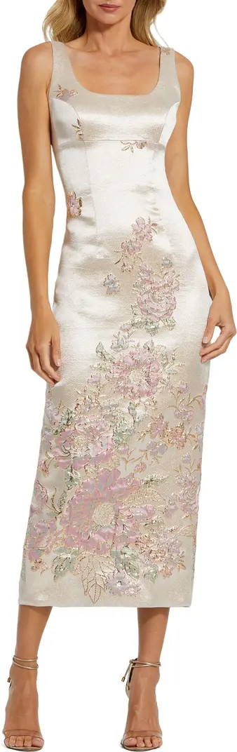 Sleeveless Scoop Neck Floral Detail Brocade Midi Dress | Nordstrom