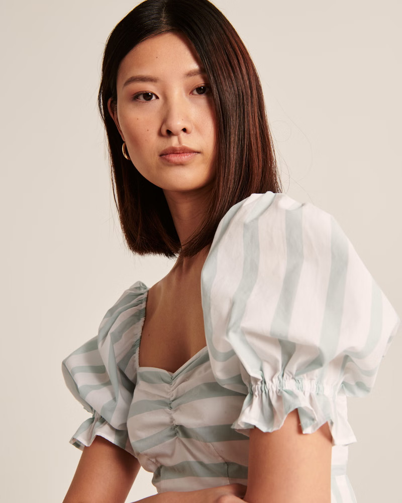 Puff Sleeve Poplin Midi Dress | Abercrombie & Fitch (US)