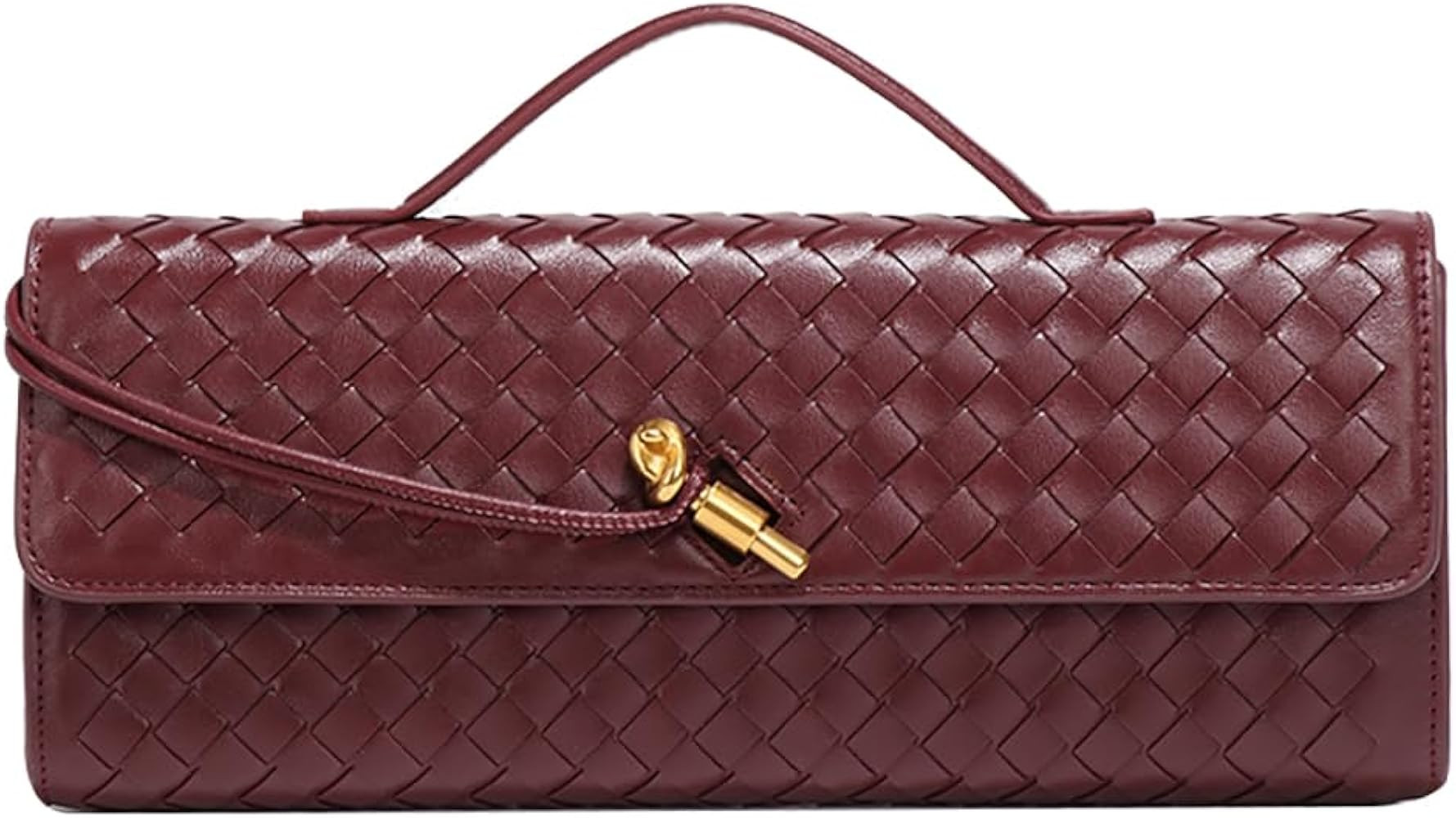 SKYK Burgundy Clutch Purses for Women Handmade Woven Evening Bag Shoulder Crossbody Bags PU Leath... | Amazon (US)