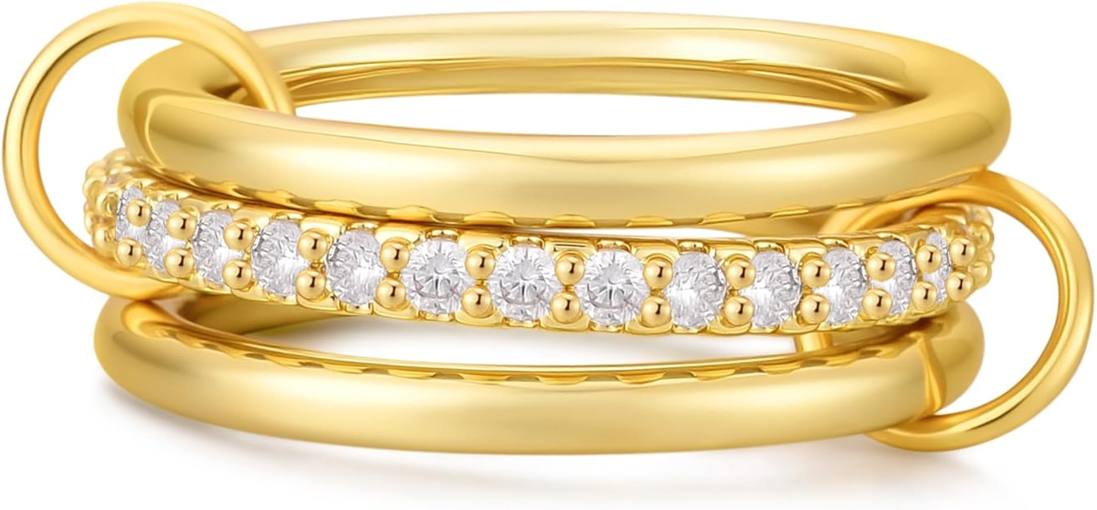 14K Gold Plated Interlocked Stackable Rings for Women Non Tarnish,Gold and Silver Cubic Zirconia ... | Amazon (US)