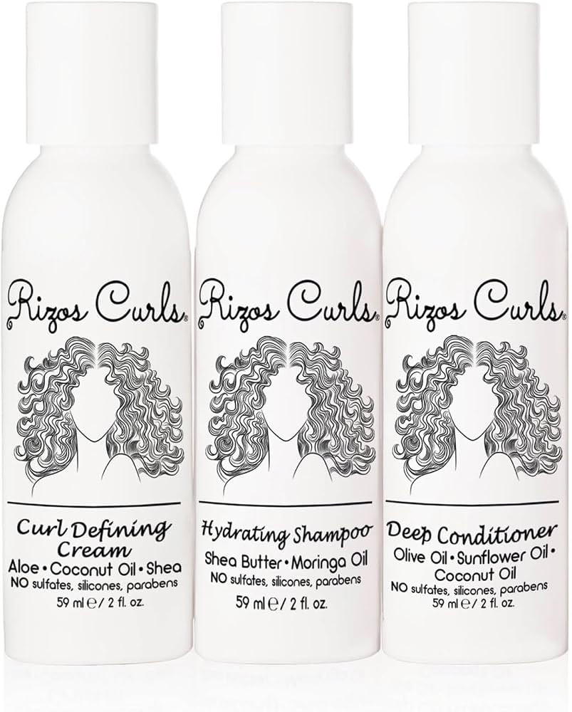 Rizos Curls Trio Travel Kit, Travel Hydrating Shampoo & Deep Conditioner & Curl Cream Bundle, Gen... | Amazon (US)