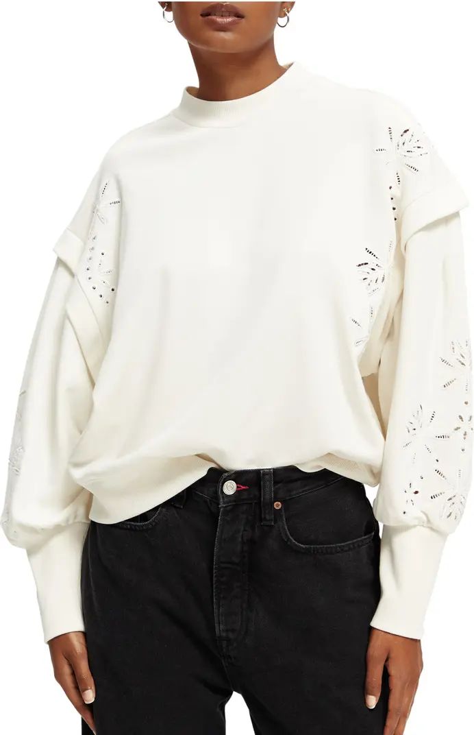 Eyelet Detail Cotton Blend Sweatshirt | Nordstrom