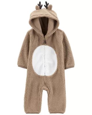 carter's® Christmas Reindeer Sherpa Zip-Up Coverall in Brown | buybuy BABY | buybuy BABY