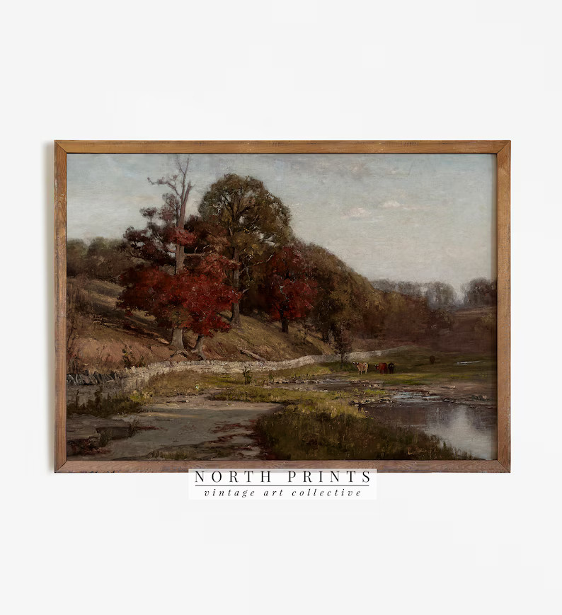 Fall Landscape Print Vintage Autumn Moody Countryside Painting Digital PRINTABLE Antique 59 - Ets... | Etsy (US)