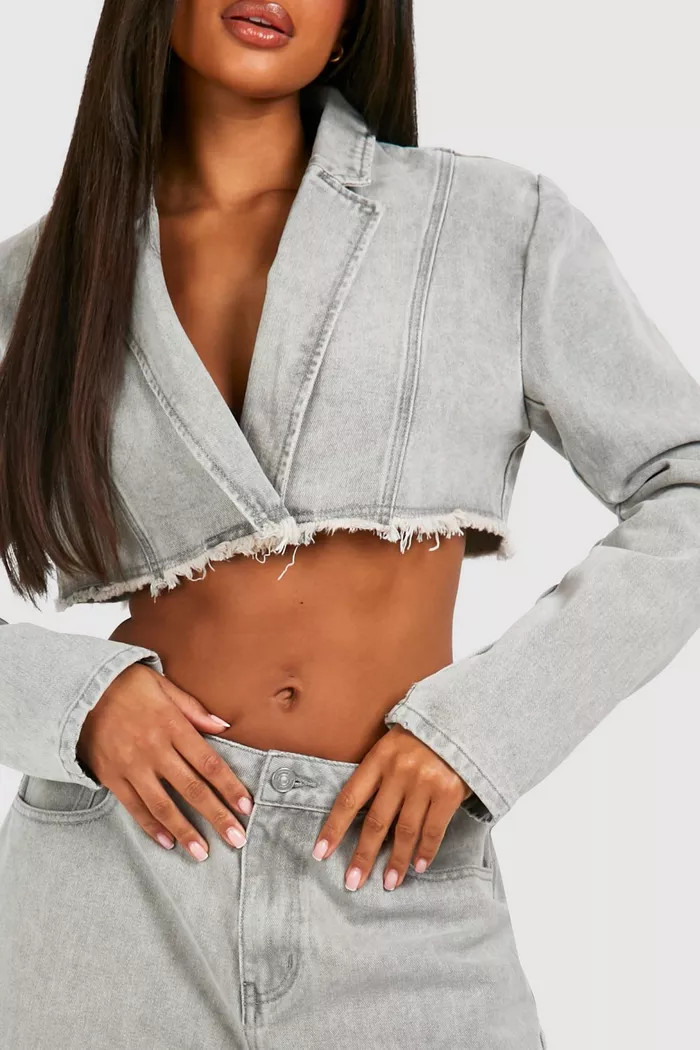Fray Hem Cropped Denim Blazer | Boohoo.com (UK & IE)