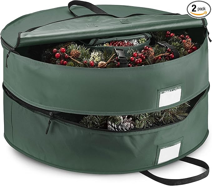 ZOBER Christmas Wreath Storage Container - 30 Inch Wreath Box, Garland Storage - 2 Zippers, Durab... | Amazon (US)