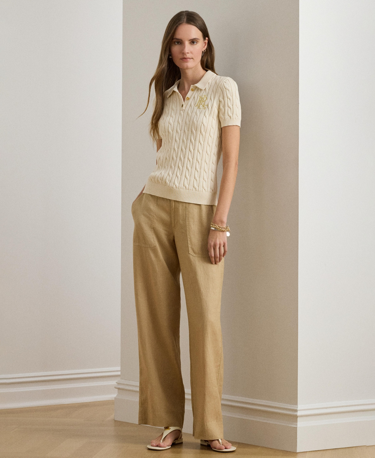 Lauren Ralph Lauren Wide-Leg 100% Linen Pants - Birch Tan | Macy's