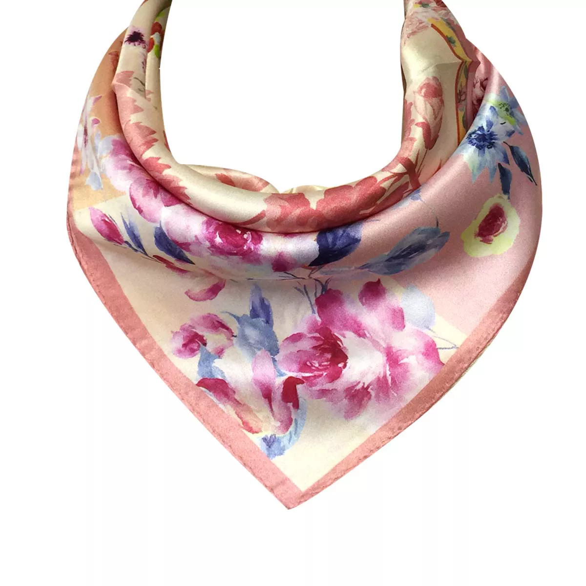 Wrapables 100% Charmeuse Silk Square Scarf Neckerchief, Pink Peonies | Target