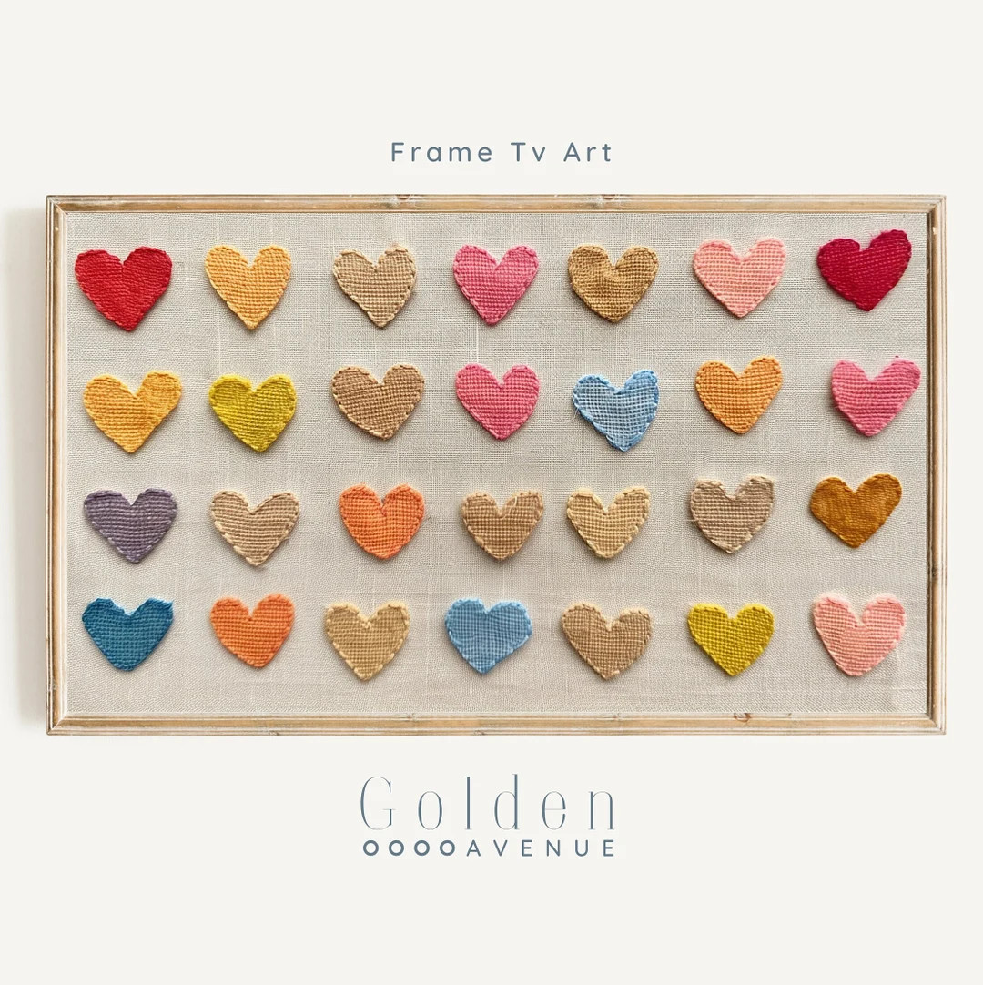 Valentine's Day FRAME TV Art Valentine Embroidery Frame Tv Art Heart Patches 3D Textured Download... | Etsy (US)