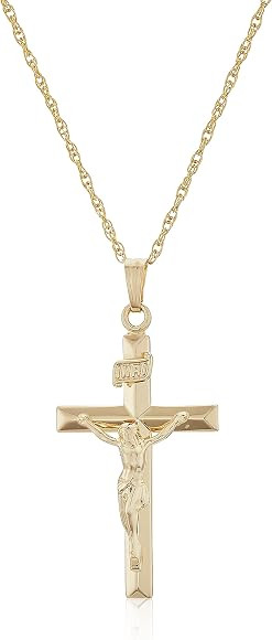 Amazon Collection 14k Gold Filled Solid Beveled Edge Embossed Crucifix Cross with 14K Gold Filled... | Amazon (US)