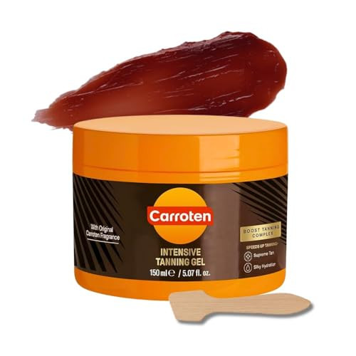 Carroten Intensive Tanning Gel | Browning Tan Accelerator | Non-Greasy, Water-Resistant with Carrot & Coconut Oil | Vitamin A & E For Moisture & Hydration | 5 Fl Oz + Spatula | Amazon (US)