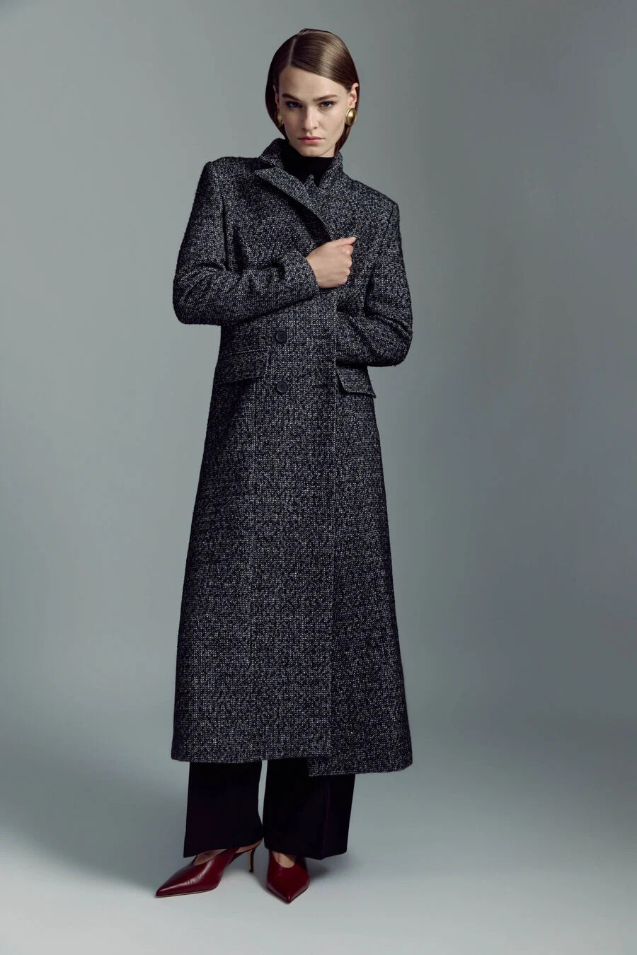 blythe double breasted coat in black & white | Bardot (US)