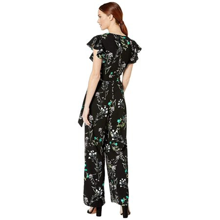 CeCe Winter Botanical Flutter Sleeve Jumpsuit Rich Black | Walmart (US)