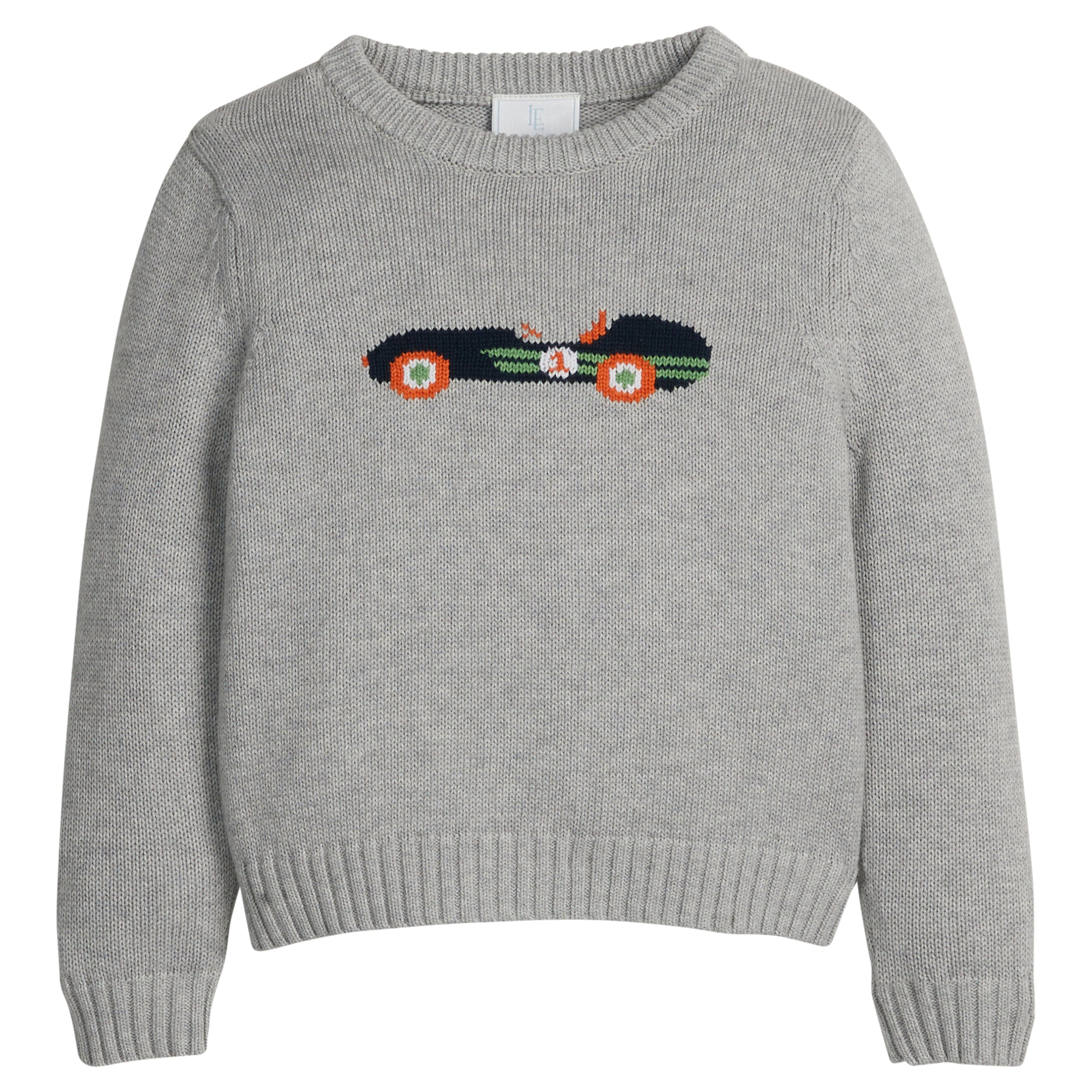 Boy's Vintage Race Car Intarsia Sweater on Gray | Little English | Little English
