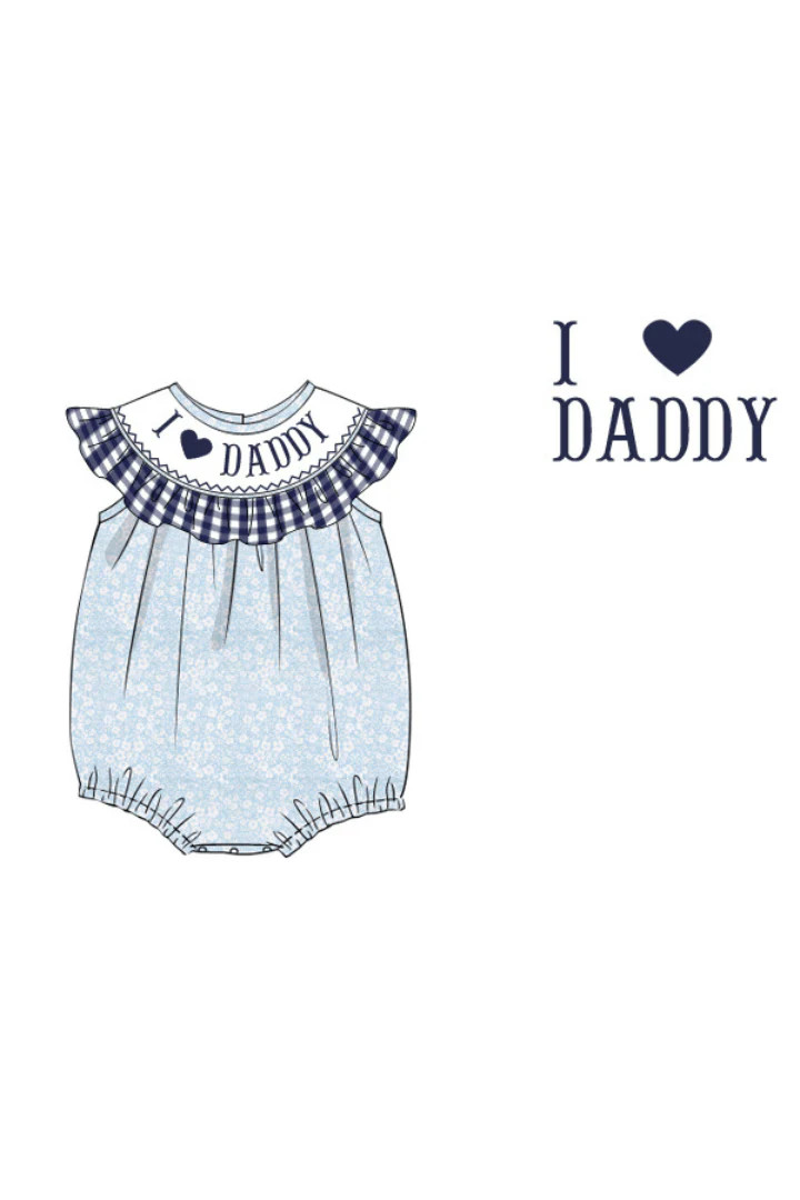 Pre-Order Smocked I Love Daddy Floral/Navy Gingham Bubble | The Smocked Flamingo