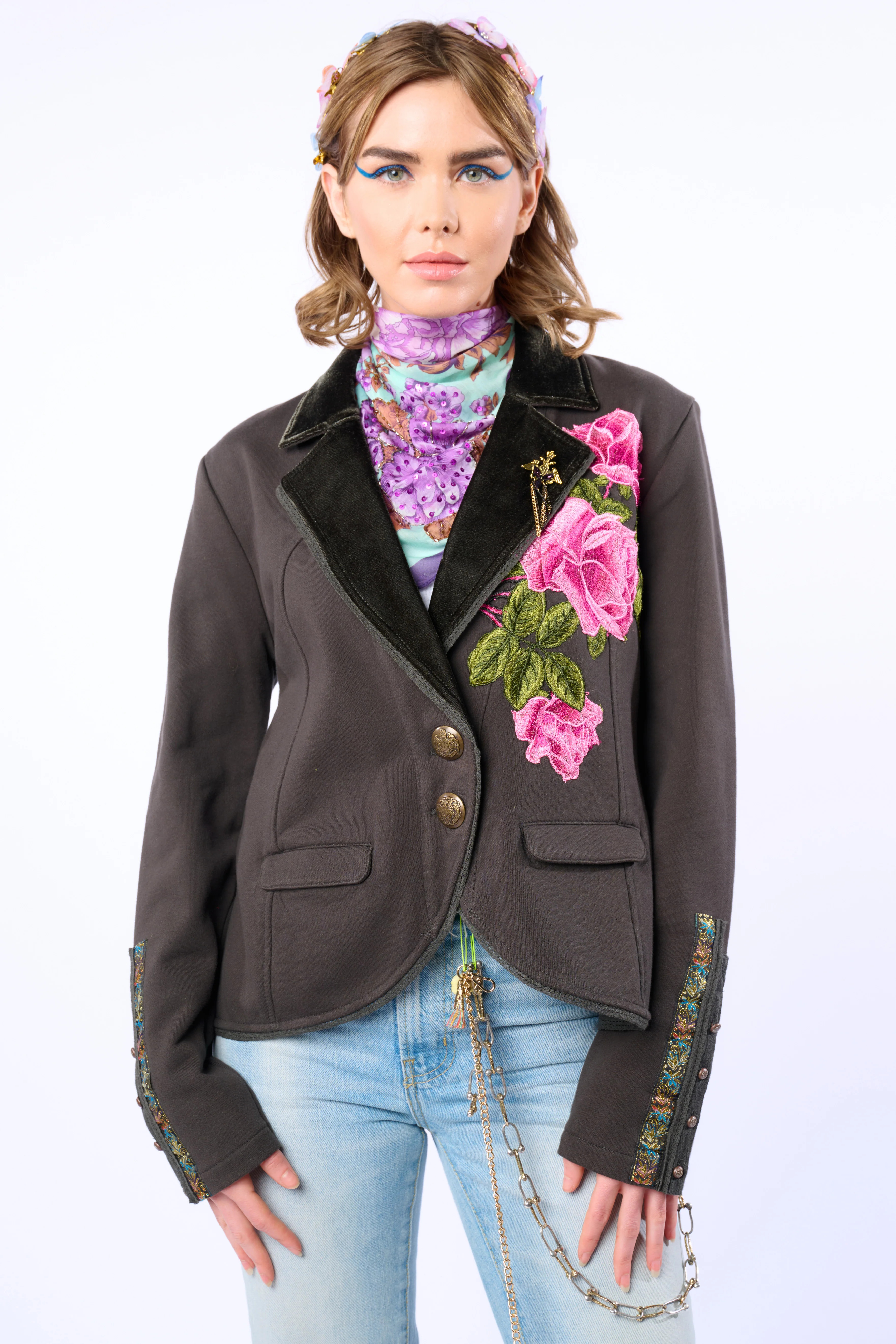 Colonel Embroidered Floral Knit French Terry Jacket/ Blazer | Aratta LLC