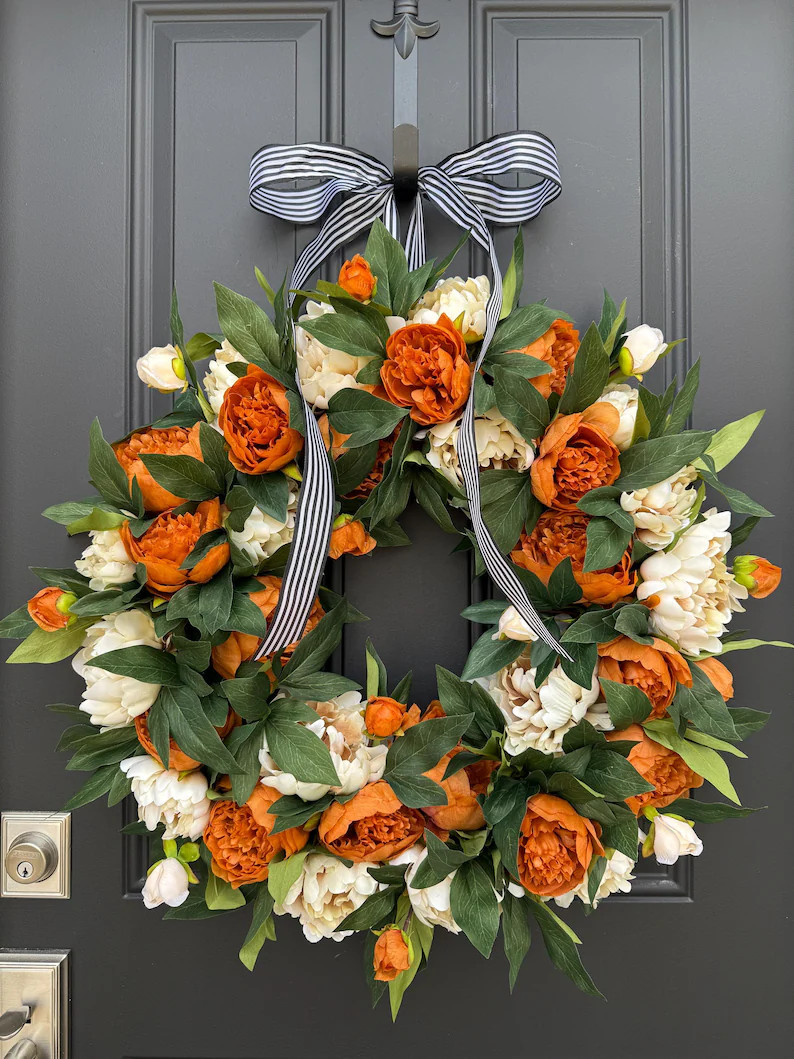 Coffee and Cream Peony Wreath - Fall Front Door Decor 22 Inch | Etsy (Global)