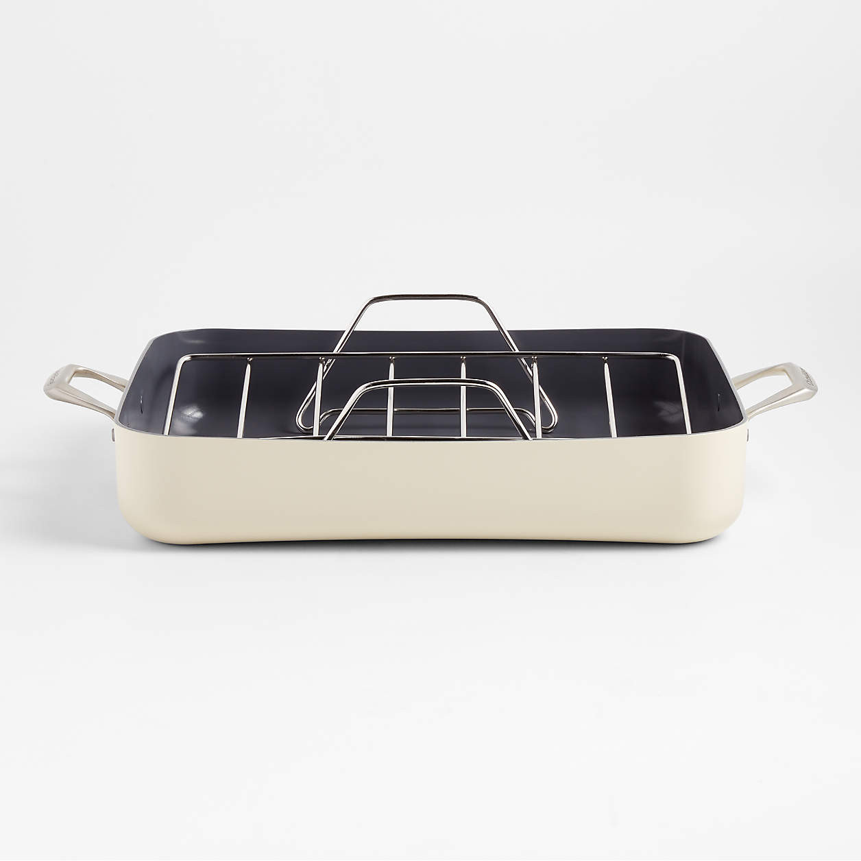 Crate & Barrel EvenCook Ceramic Cream Non-Stick 21" Roasting Pan with Rack + Reviews | Crate & Ba... | Crate & Barrel