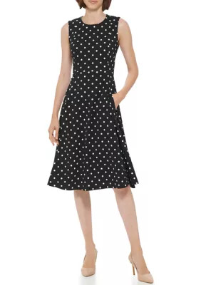 Calvin Klein Women's Sleeveless Round Neck Dot Print Fit & Flare Dress, 2 | Belk