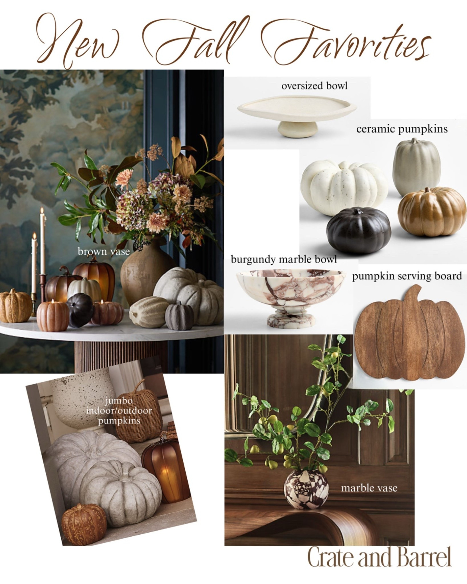 The new Crate & Barrel fall collection is one of my favorites this year. 🤎 Think oversized bowls, rich burgundy marble, warm ceramic pumpkins, sculptural vases, and timeless pieces you’ll style long after the season ends. If you’re building a collected, designer-inspired fall home, these are the finds worth adding to your list. Save this post for fall decorating inspiration. #fallhome #falldecor #crateandbarrel #designerlookforless #modernorganic #cozyhome #neutraldecor #autumndecor #seasonaldecor #homedecorfinds #crateandbarrel @Crate & Barrel

#LTKHome #LTKSeasonal #LTKdayinmylife