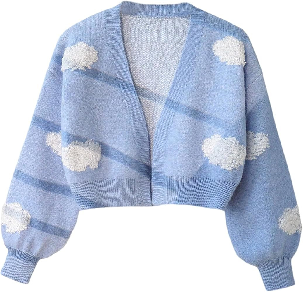 Girl's Cute Cloud Graphic Cardigan Sweater Open Front Long Sleeve Knit Light Weight Cardigans Out... | Amazon (US)