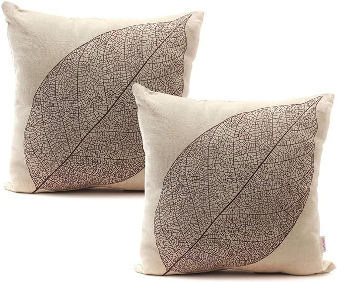 Luxbon Set of 2Pcs Rustic Farmhouse Leaves Decor Cotton Linen Throw Pillow Cases Sofa Couch Chair... | Amazon (US)