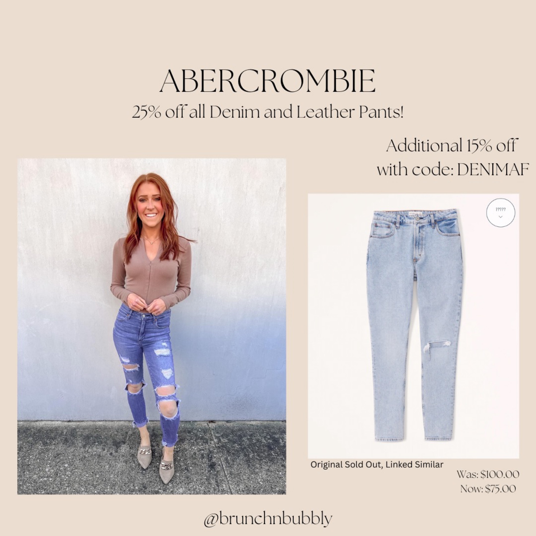 One of my favorite pairs of jeans are on sale from abercrombie! 25% off all denim and leather pants plus an extra 15% off with code DENIMAF. Linked similar pair because the original is sold out! 

#LTKunder100 #LTKFind #LTKsalealert