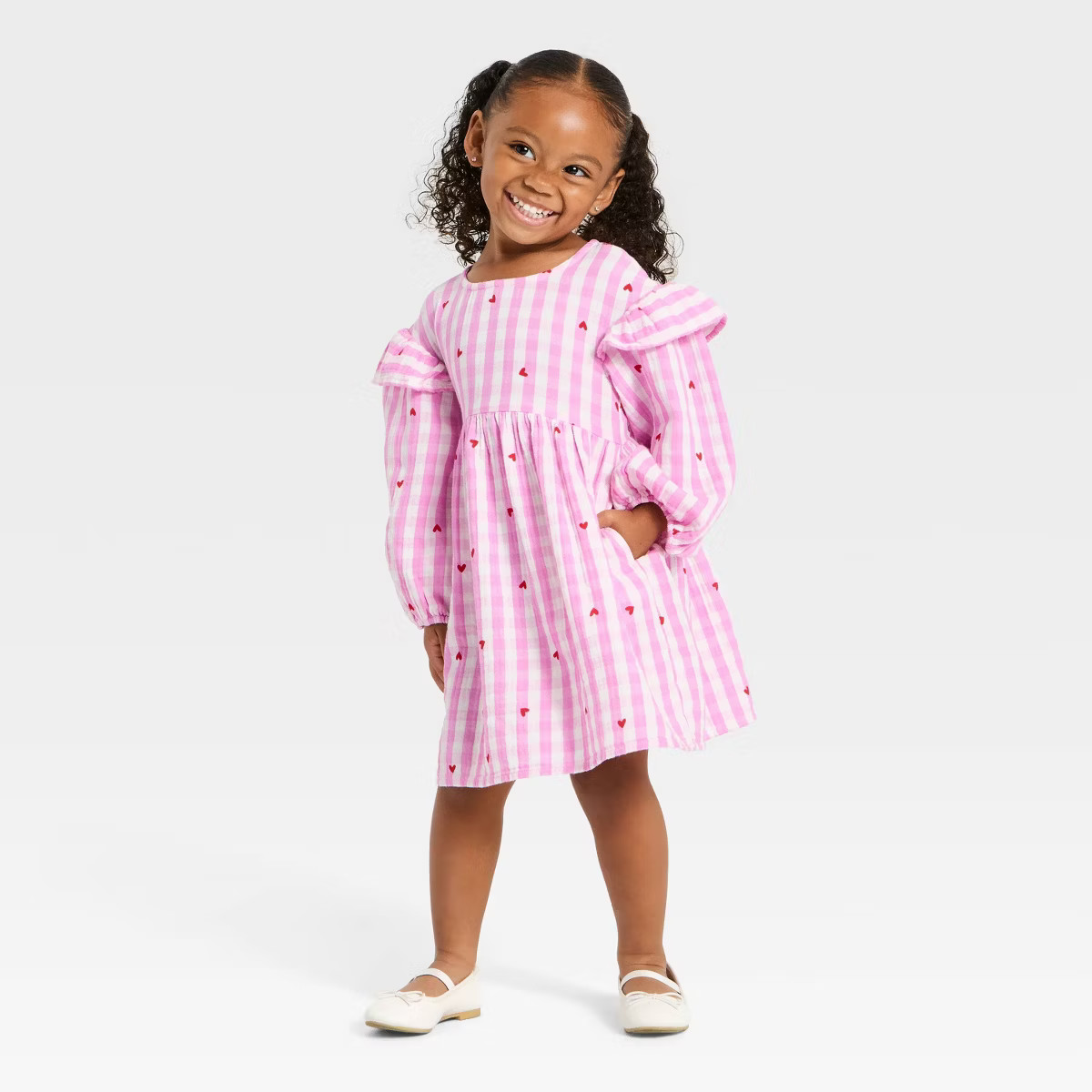 Toddler Girls' Long Sleeve Ruffle Dress - Cat & Jack™ Pink | Target
