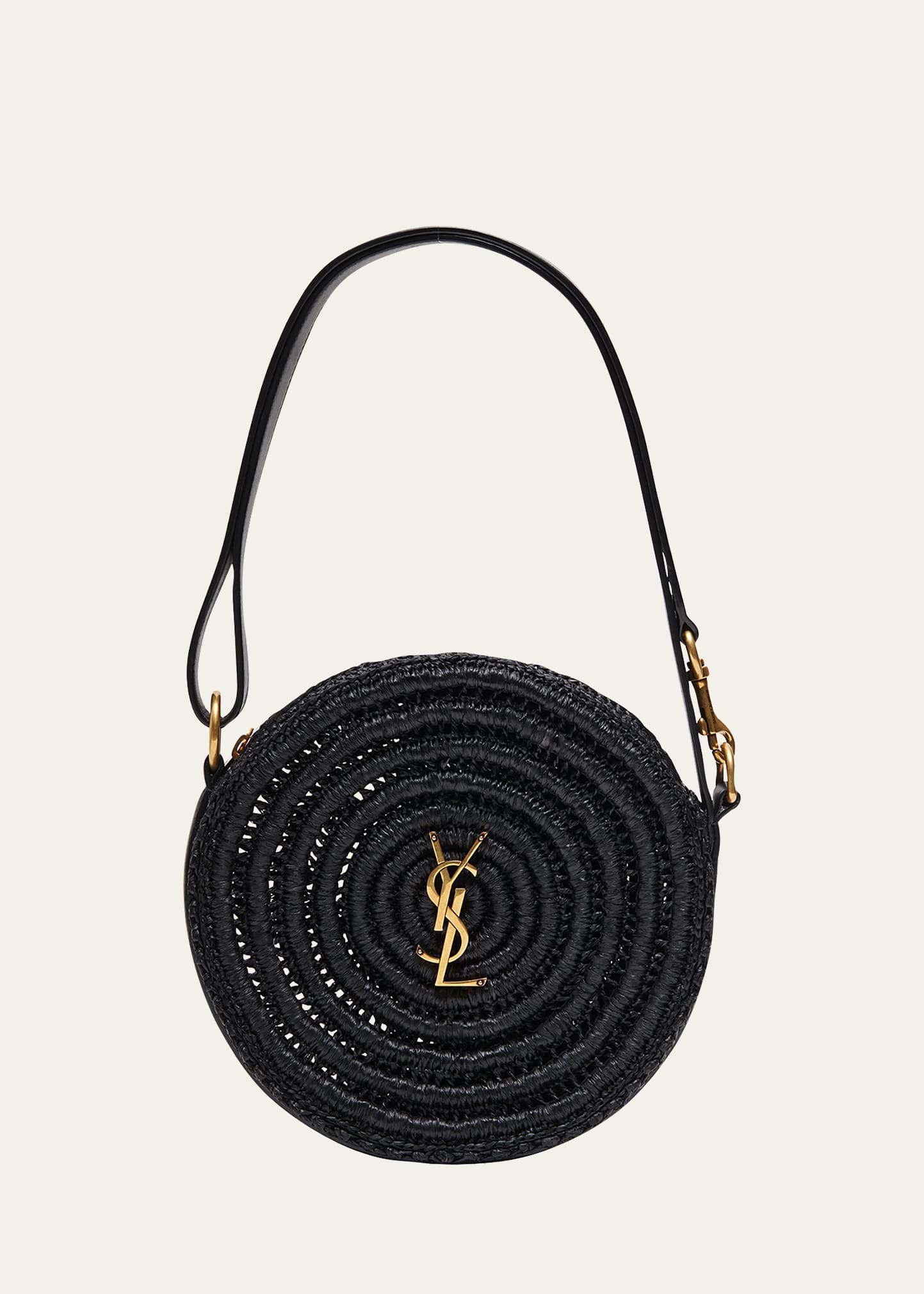 Saint Laurent YSL Monogram Round Shoulder Bag in Raffia | Bergdorf Goodman
