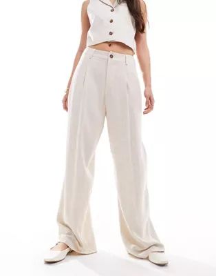 Miss Selfridge linen blend tailored wide leg trouser in natural slub | ASOS (Global)