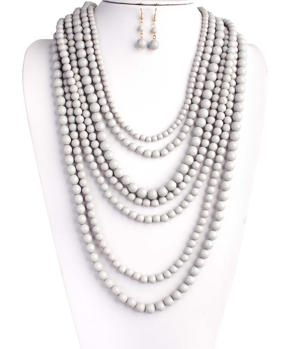 Light Gray & Goldtone Bubble Multi-Strand Necklace & Earrings | zulily